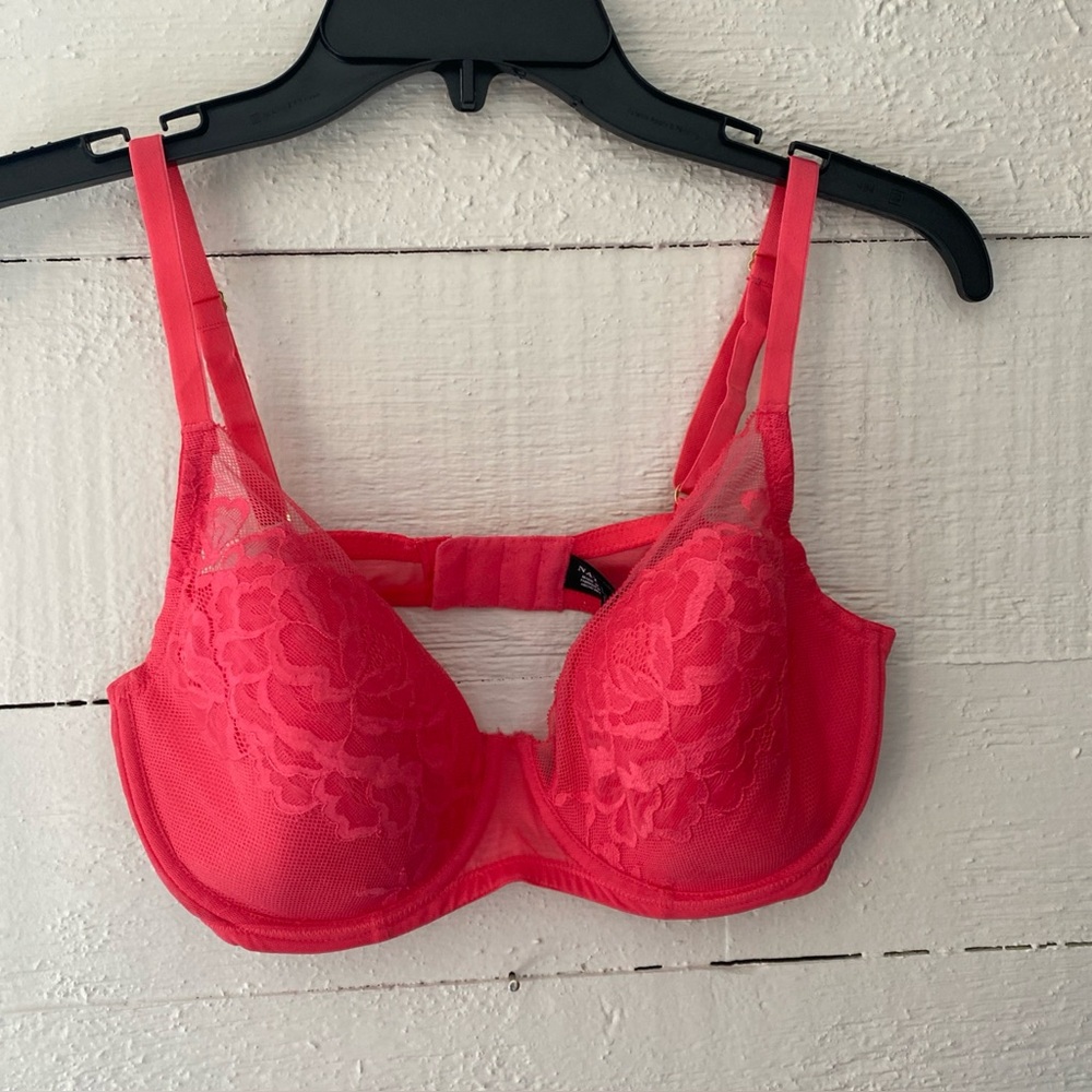 NATORI 721150 Underwire Lined Lace Floral Demi Bra USA Size 34DD pink